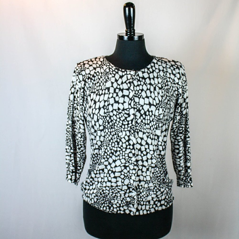 Joseph A Cardigan Sweater Black White Size…